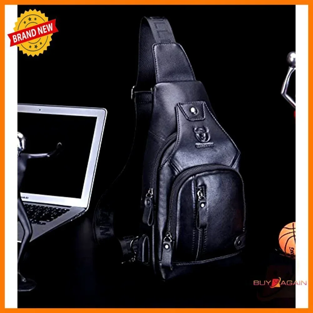 Genuine Leather Crossbody Bag with USB Charging Port, Adjustable Strap